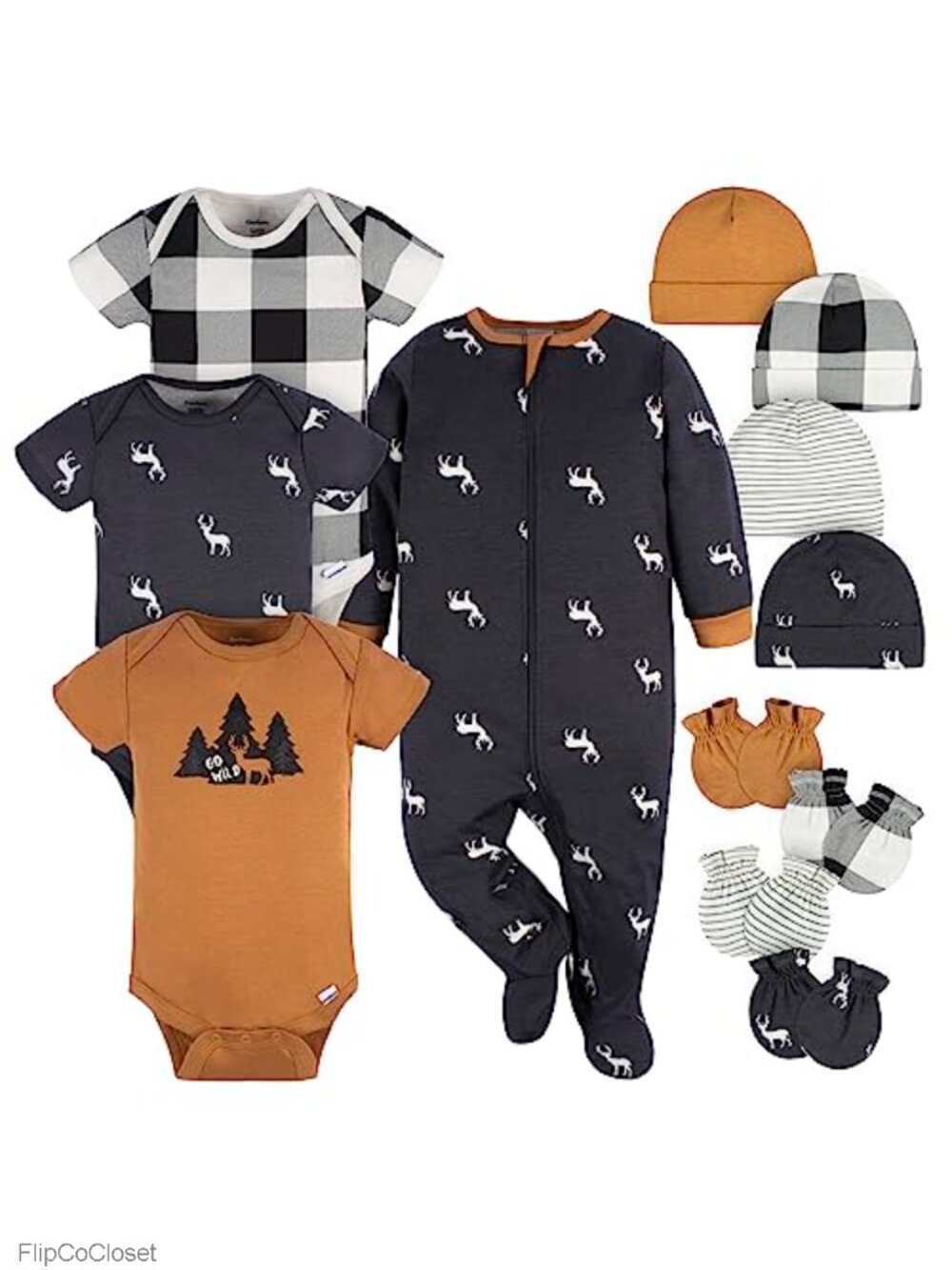 12 Piece Layette Gift Set 100% Cotton Bodysuits Sleep N Play Caps Mittens
